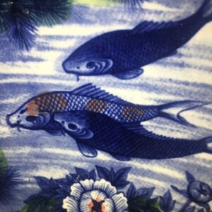 Vintage Toyo Japanese Koi Fish & Lotus 6" Porcelain Handpainted Plate Dish Japan